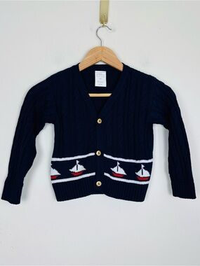 Vintage Good Lad Sailboat Sweater Nautical Cable Knit Cardigan Made USA Toddler